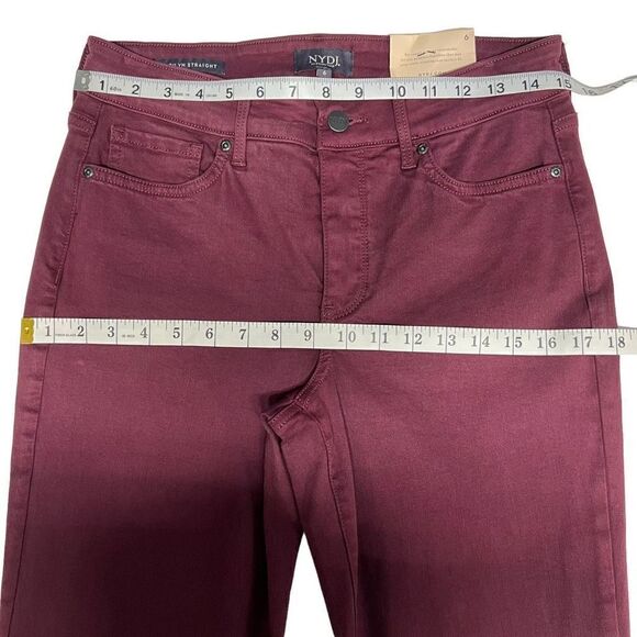NYDJ Marilyn Straight Jeans Maroon Zip Fly Button Closure 5 Pocket Stretch 6 - Picture 10 of 16